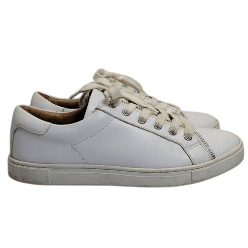 Frye & Co Leather Low Top Sneaker Women Size 8.5 Sindy White Leather Moto Zipper